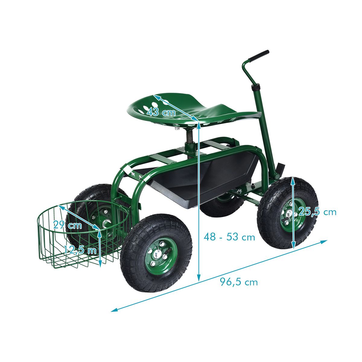 Gartenrollsitz mit Ablagen & verstellbarem Griff