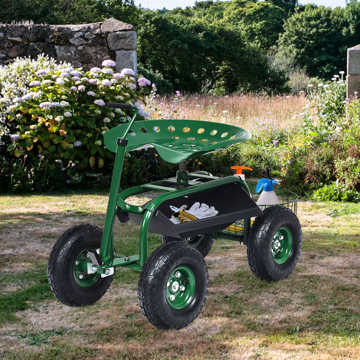 Gartenrollsitz mit Ablagen & verstellbarem Griff
