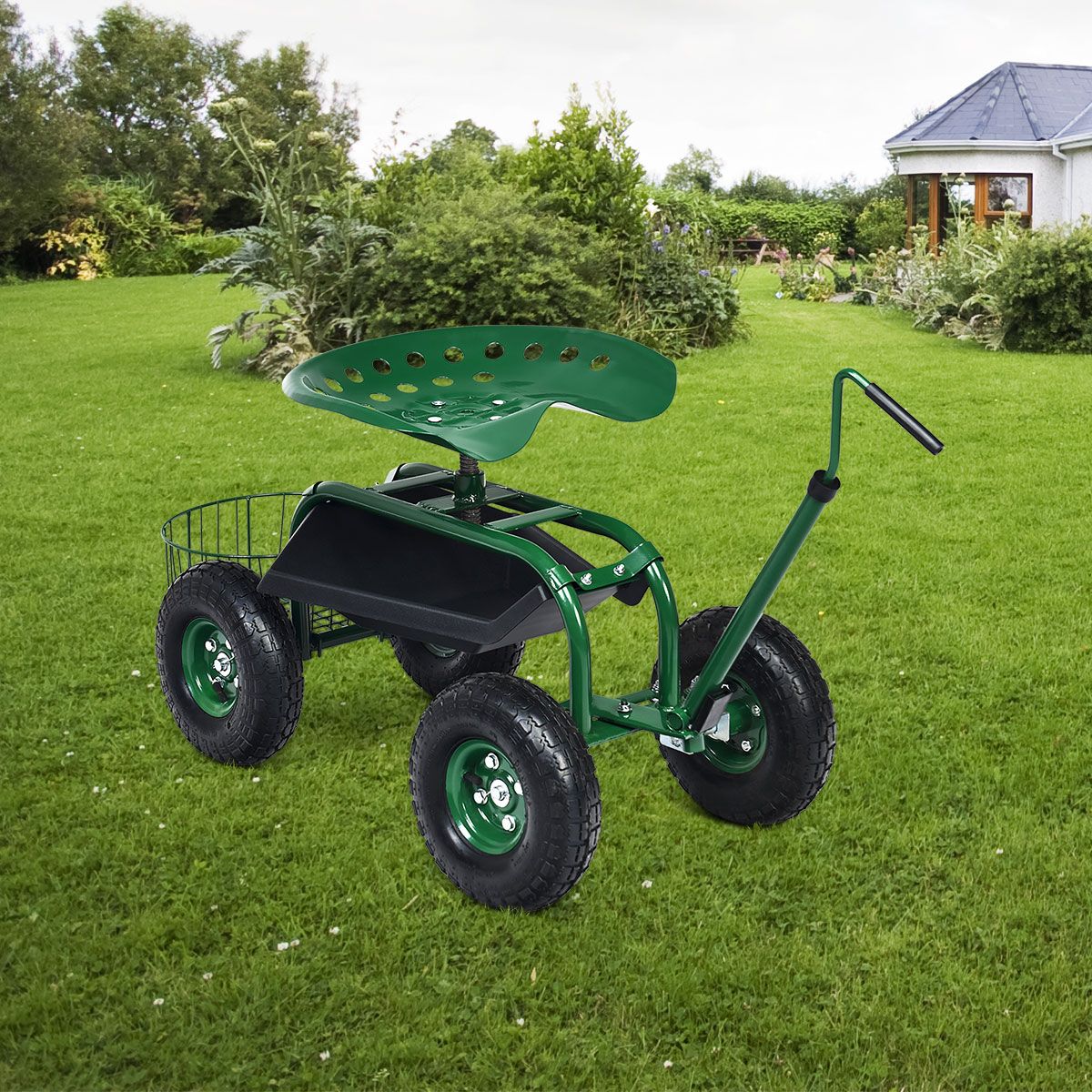 Gartenrollsitz mit Ablagen & verstellbarem Griff