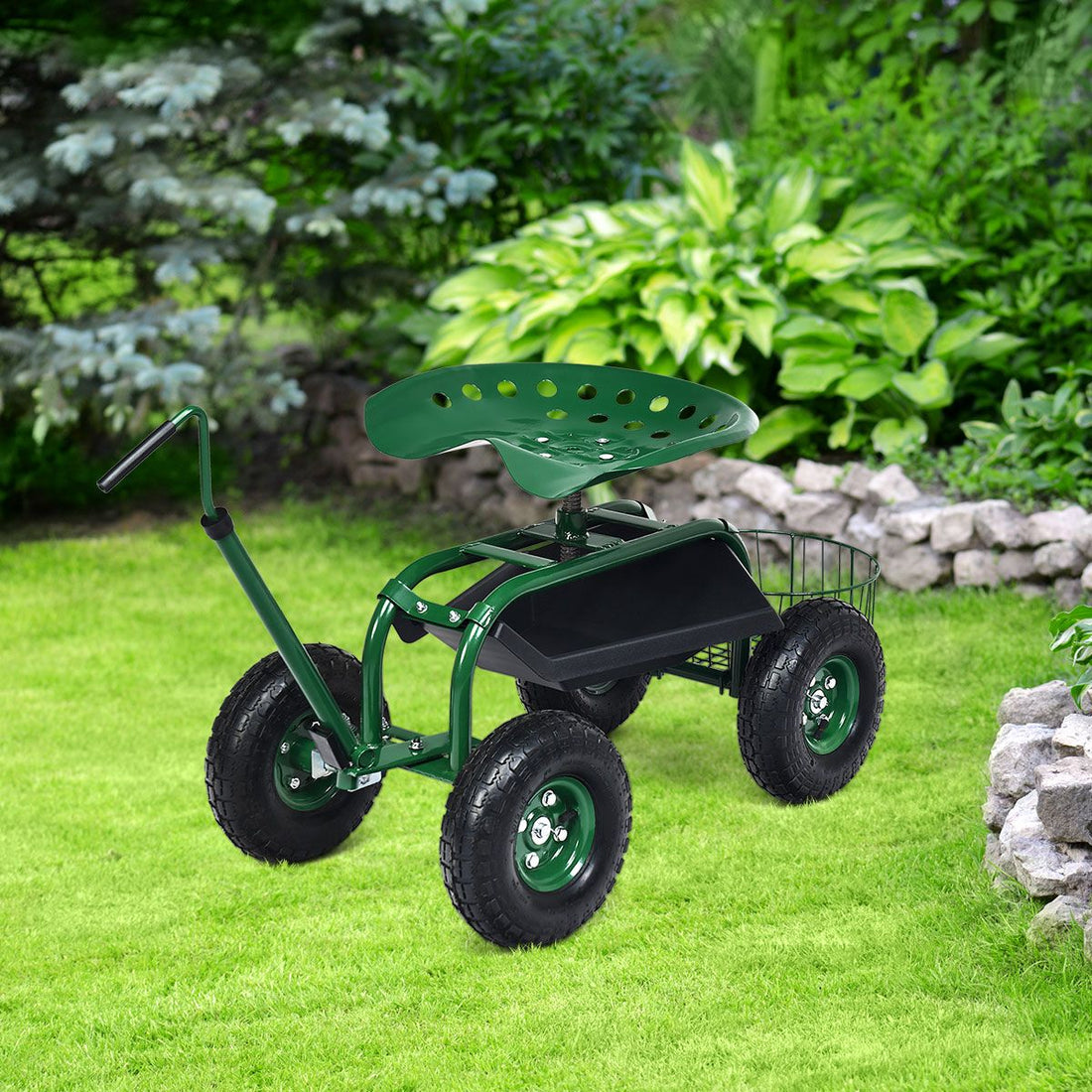 Gartenrollsitz mit Ablagen & verstellbarem Griff