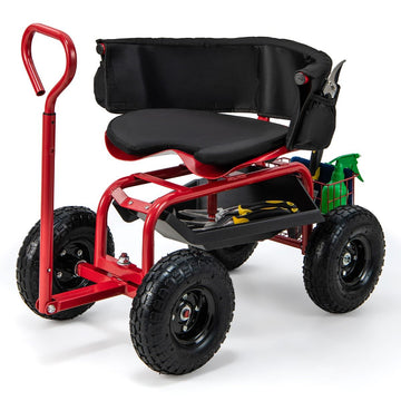 Mobiler Gartenwagen mit drehbarem Sitz, Lenkgriff und Stauraum
