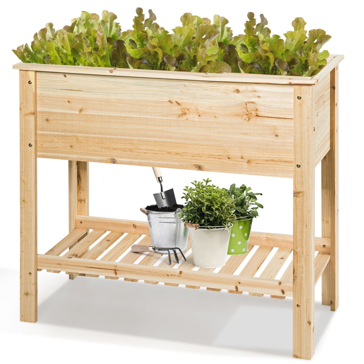 Holz-Pflanzgefäß Hochbeet mit Aufbewahrungsregal, 92 × 41 × 81 cm