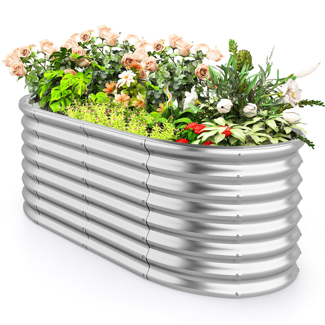 Metall-Hochbeet oval mit offenem Boden, 165 × 80 × 60 cm